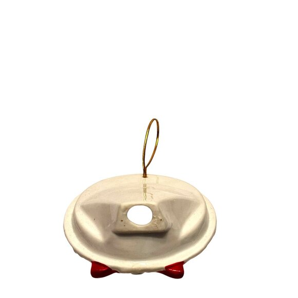 Ceramic Holiday Wreath Ornament With Red Bow & Gold Hanging Loop - Picture 4 of 6